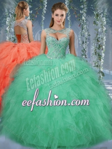 Exquisite Beaded and Ruffled Big Puffy Quinceanera Gown in Turquoise