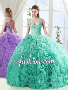 Big Puffy Brush Train Detachable Sweet 16 Dresses with Beading and Appliques