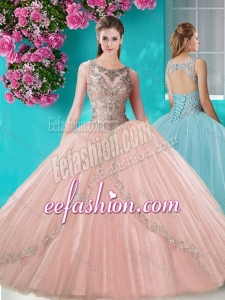 Cheap See Through Scoop Organza Puffy Quinceanera Gowns with Beading