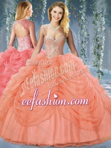 Classical Beaded and Bubble Big Puffy Organza Sweet 16 Dress in Orange Red