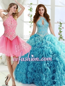 Cut Out Bust Beaded Detachable Quinceanera Gowns in Baby Blue