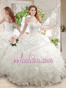 Discount Ball Gown Sweetheart White Quinceanera Dress with Beading and Ruffled
