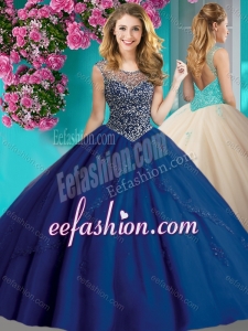 Elegant Beaded and Applique Quinceanera Dress with See Through Scoop