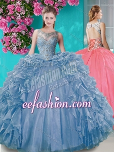 Elegant Open Back Beaded and Ruffled Puffy Quinceanera Gowns with Removable Skirt