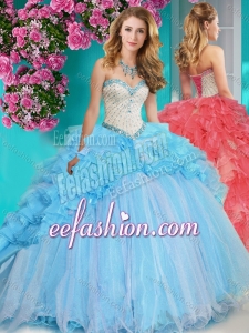 Exclusive Beaded and Ruffled Big Puffy Quinceanera Gowns with Brush Train
