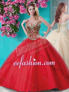 Exquisite Applique and Rhinestoned Big Puffy Fashionable Quinceanera Dresses in Red