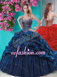 Fashionable Beaded and Ruffled Puffy Quinceanera Gowns with Brush Train