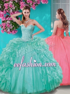 Fashionable Beaded and Ruffled Taffeta Puffy Quinceanera Gowns in Really Puffy