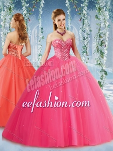 Feminine Beaded and Ruffled Tulle Quinceanera Dress in Puffy Skirt