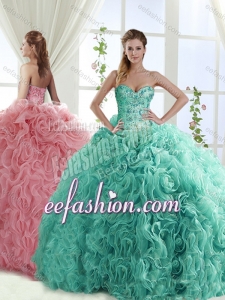 Gorgeous Beaded Brush Train Detachable Sweet 16 Dresses with Rolling Flower
