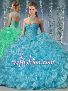 Gorgeous Beaded and Ruffled Big Puffy Quinceanera Dress in Aque Blue
