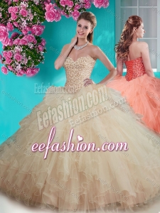Gorgeous Beaded and Ruffled Big Puffy Quinceanera Gowns in Champagne
