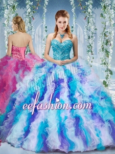 Gorgeous Rainbow Colored Big Puffy Quinceanera Dress with Beading and Ruffles
