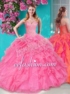 Lovely Beaded and Ruffles Sweetheart Puffy Quinceanera Gowns in Big Puffy