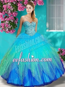 Lovely Really Puffy Beaded and Appliques Quinceanera Dress in Colorful