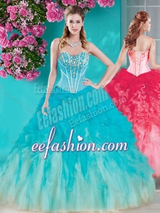 New Arrivals Visible Boning Beaded Fashionable Quinceanera Dresses in White and Blue