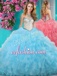 New Style Really Puffy Light Blue Fashionable Quinceanera Dresses with Beading and Ruffles