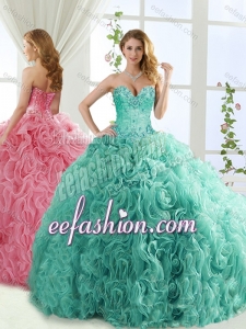 Popular Rolling Flower Mint Detachable Quinceanera Dresses with Brush Train