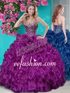Really Puffy Ruffled and Rhinestoned Puffy Quinceanera Gowns with Blue Beading