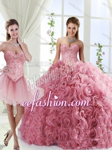Romantic Beaded and Rolling Flowers Detachable Sweet 16 Dresses with Brush Train