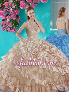 Ruffled Layers and Beaded Champagne Puffy Quinceanera Gowns in Organza and Taffeta