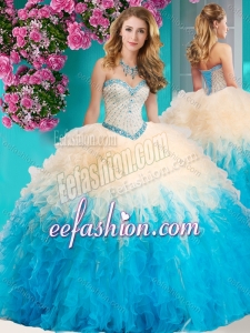The Super Hot Gradient Color Big Puffy Sweet 16 Dress with Beading and Ruffles