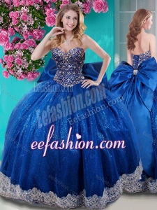Unique Ball Gown Sequins Bowknot and Beaded Royal Blue Fashionable Quinceanera Dresses with Sweetheart