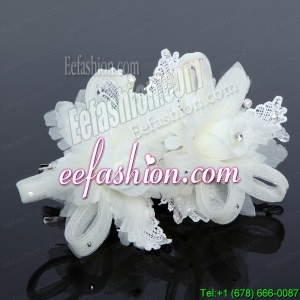 Luxurious Blue Lace Hair Flower with Imitation Pearls