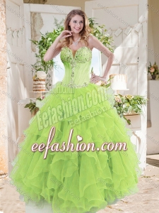 A-line Beaded and Ruffed Fashionable Quinceanera Dresses in Spring Green
