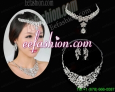 Alloy Wedding Jewelry Set Including Necklace And Earrings in Silver