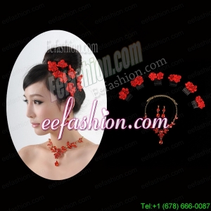 Attractive Necklace and Earing Wedding Jewelry Set with Hairpins