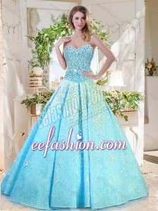 Beautiful A Line Aqua Blue Puffy Quinceanera Gowns with Beading and Appliques