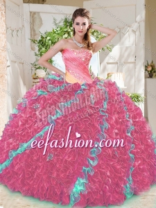 Beautiful Beaded Pleated and Ruffled Big Puffy Exquisite Quinceanera Dresses in Rainbow