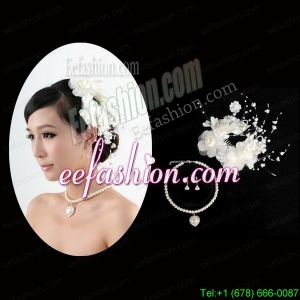 Charming Jewelry Set with Headpiece Immitation Pearl Necklace And Earrings