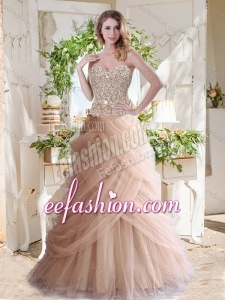 Elegant A Line Champagne Exquisite Quinceanera Dresses with Beading and Ruffles
