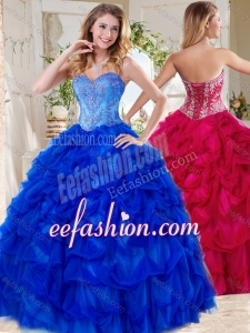 Exclusive Blue Big Puffy Exquisite Quinceanera Dresses with Beading and Pick Ups
