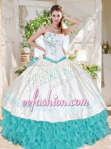 Exclusive Ruffled and Beaded Asymmetrical Fashionable Quinceanera Dresses with White and Aque Blue