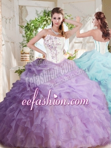 Fashionable Asymmetrical Visible Boning Beaded Puffy Quinceanera Gowns with Ruffles and Bubbles