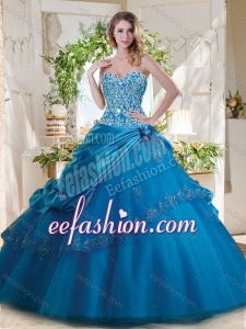 Fashionable Beaded and Applique Big Puffy Exquisite Quinceanera Dresses in Teal