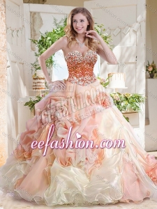 Fashionable Beaded and Bubble Fashionable Quinceanera Dresses in Peach and White