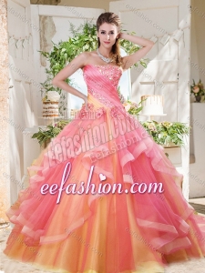 Fashionable Rainbow Big Puffy Amazing Quinceanera Dresses with Ruffles Layers and Beading