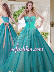 Gorgeous A Line Brush Train Exquisite Quinceanera Dresses with Beading and Sash