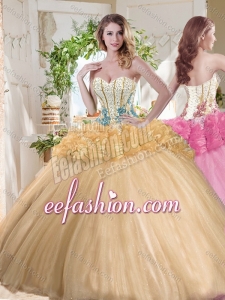 Gorgeous Beaded and Bubble Organza Exquisite Quinceanera Dresses in Gold