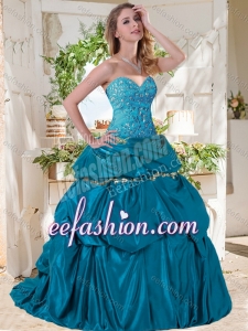 Lovely A Line Brush Train Taffeta Exquisite Quinceanera Dresses with Beading and Bubbles