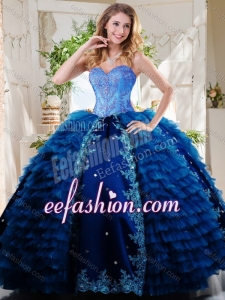 Luxurious Beaded and Applique Royal Blue Puffy Quinceanera Gowns in Taffeta and Tulle