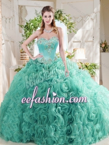 Luxurious Rolling Flower Big Puffy Mint Amazing Quinceanera Dresses with Beading