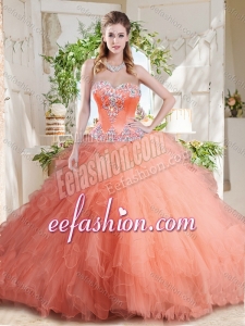 New Arrivals Beaded and Ruffled Big Puffy Fashionable Quinceanera Dresses with Orange