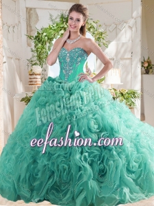 New Arrivals Rolling Flowers Mint Fashionable Quinceanera Dresses with Beading