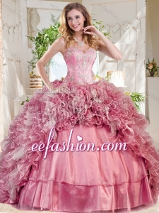 New Style Puffy Skirt Pink Fashionable Quinceanera Dresses with Beading and Ruffles