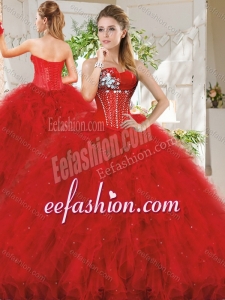 Popular Really Puffy Red Exquisite Quinceanera Dresses with Beading and Ruffles